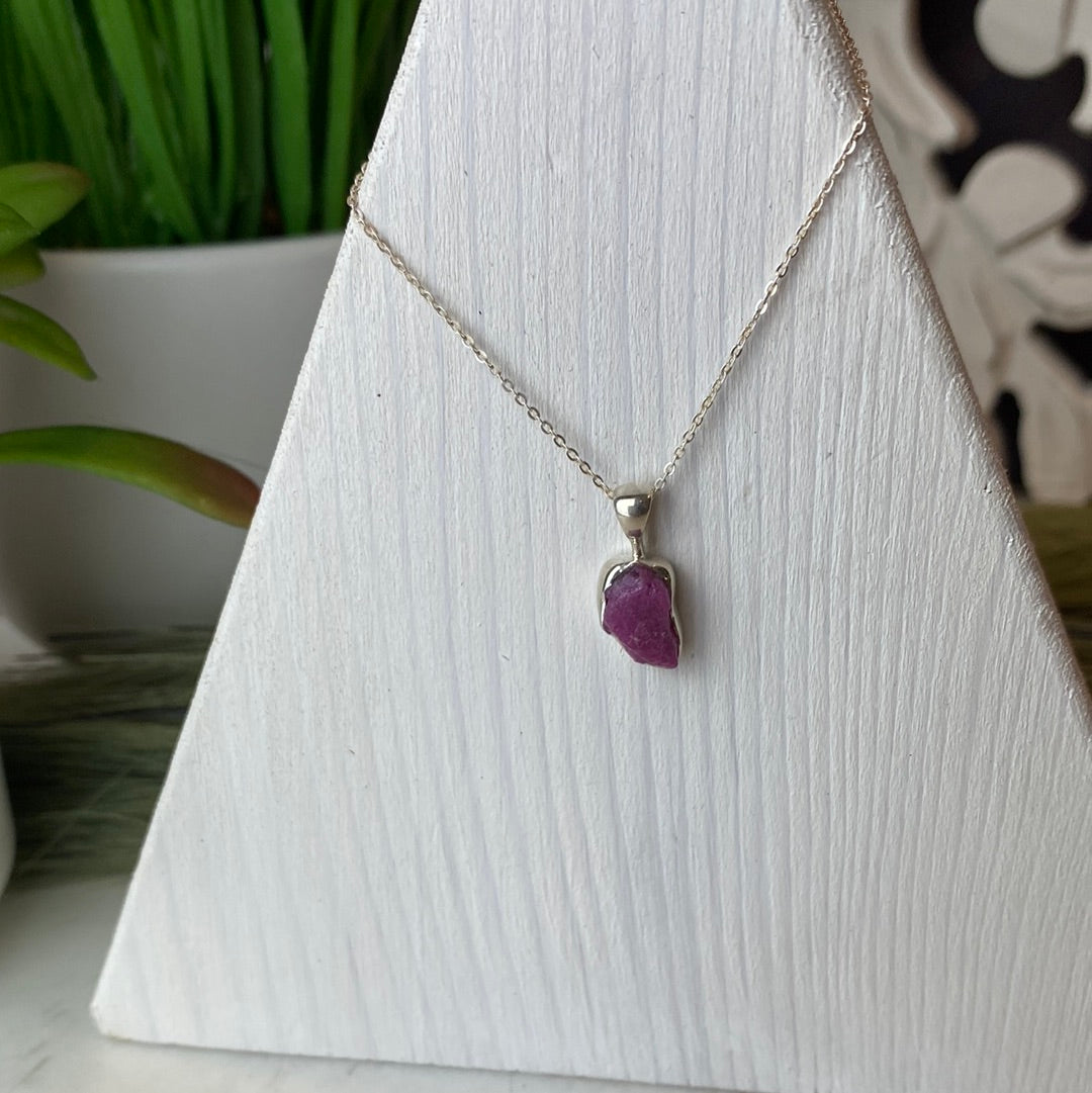 Ruby Rough sterling silver Necklace 1cm Stone 18" Chain