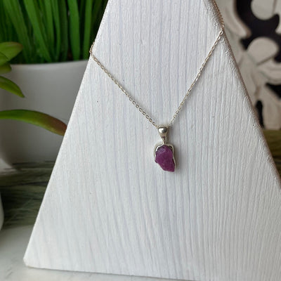 Ruby Rough sterling silver Necklace 1cm Stone 18" Chain