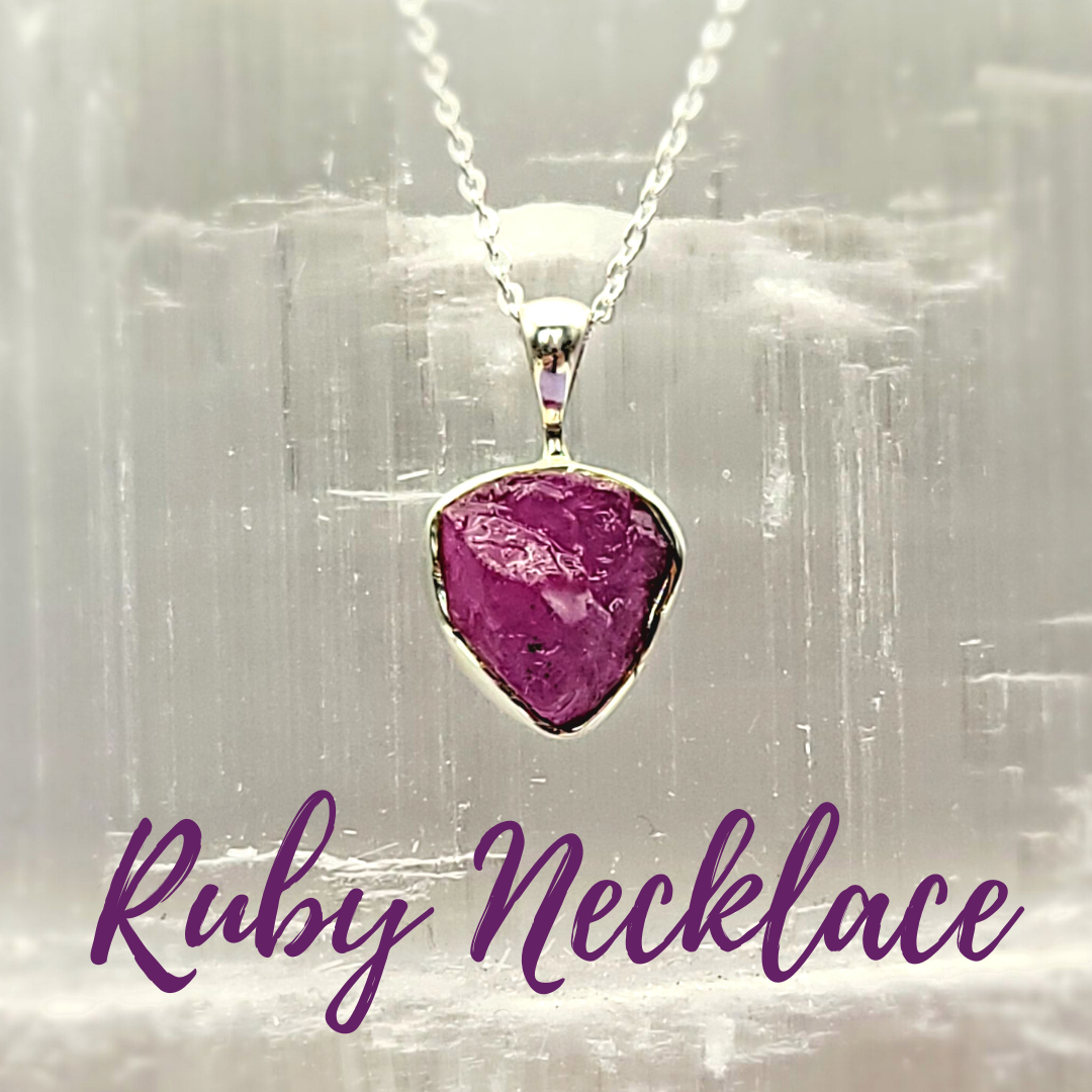 Ruby Rough sterling silver Necklace 1cm Stone 18" Chain
