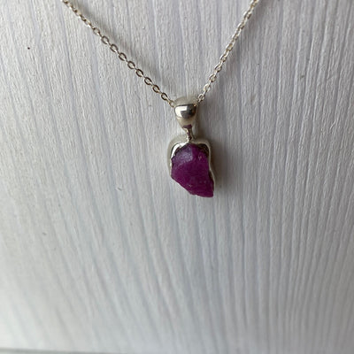 Ruby Rough sterling silver Necklace 1cm Stone 18" Chain
