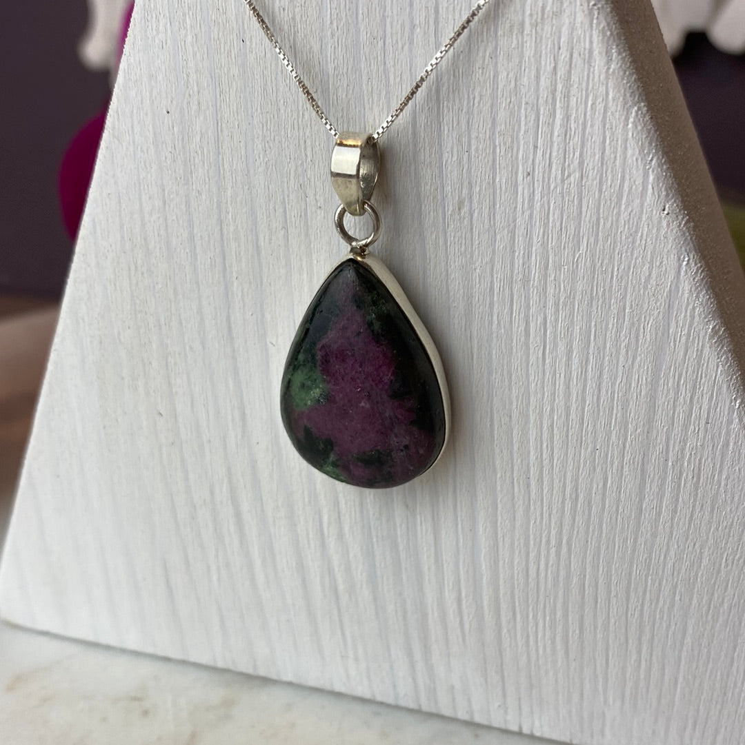 Ruby Zoisite sterling silver Pendant 1”