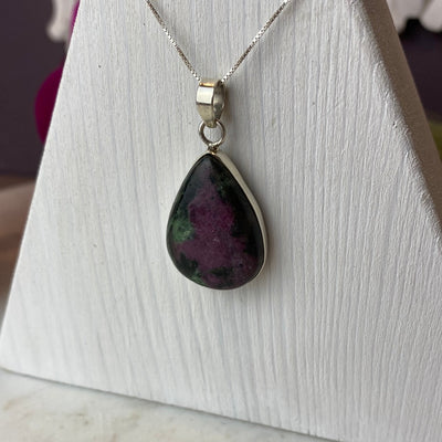 Ruby Zoisite sterling silver Pendant 1”