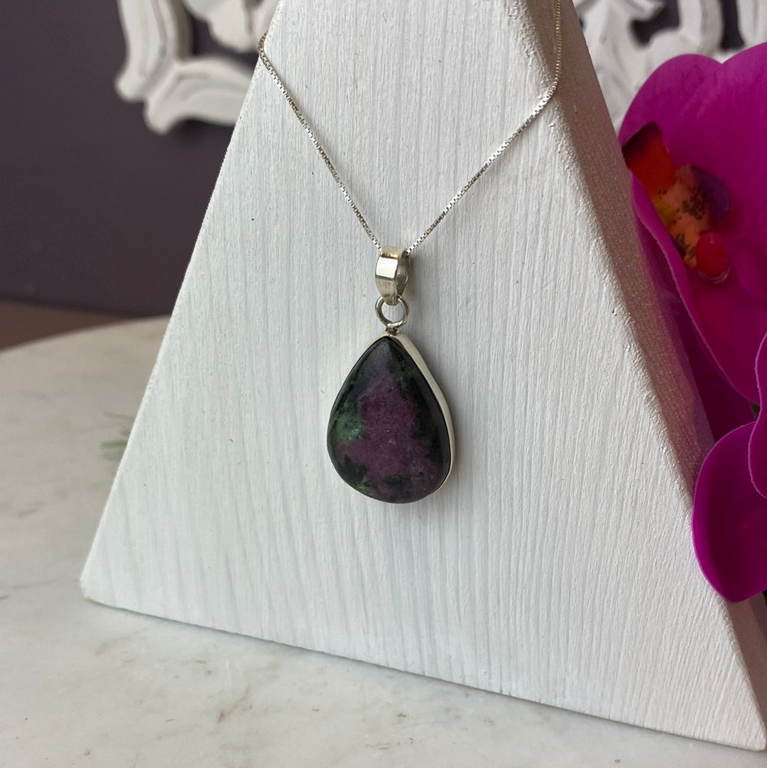 Ruby Zoisite sterling silver Pendant 1”