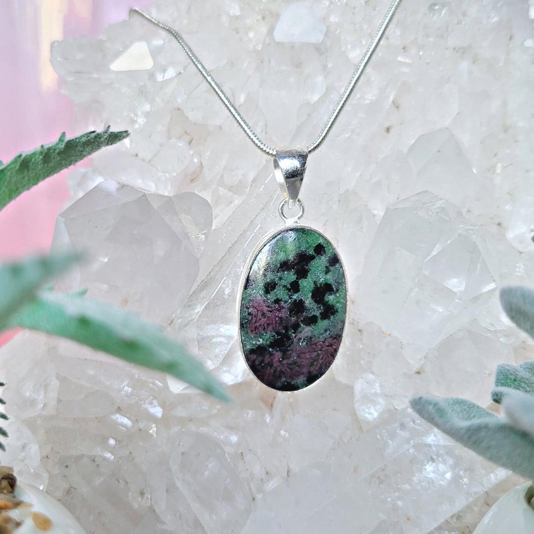 Ruby Zoisite sterling silver Pendant 1”