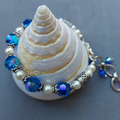 "Sapphire & Pearls" Adjustable Bracelet - Artisan Made