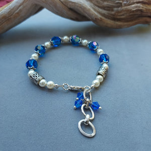 "Sapphire & Pearls" Adjustable Bracelet - Artisan Made