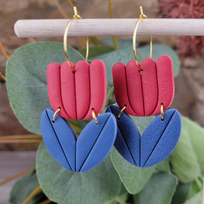 Scandinavian Red Tulip Clay Earring - Artisan Made