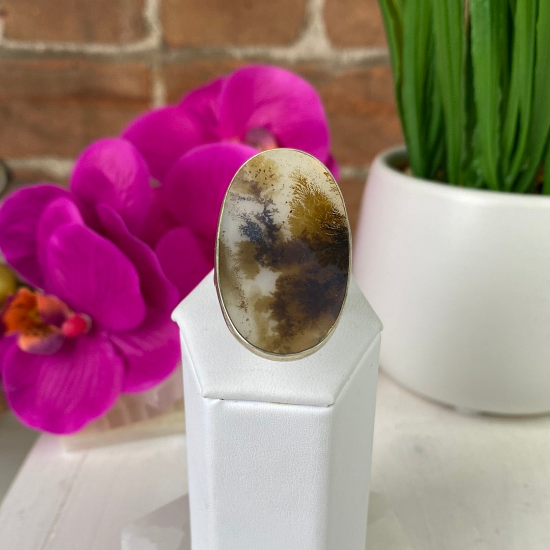 Scenic Agate Ring 1" with sterling silver Adjustable and Sized Bands