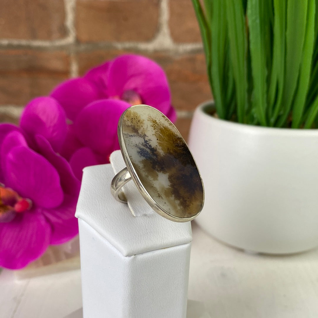 Scenic Agate Ring 1" with sterling silver Adjustable and Sized Bands