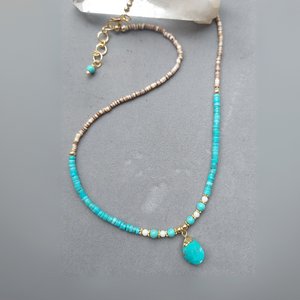 "Sea & Sky" Turquoise & Shell Necklace- Artisan Made