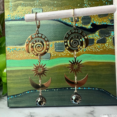 "Sea and Sky" Nautilus, Starburst & Swarovski Crystal Earrings - Artisan Made