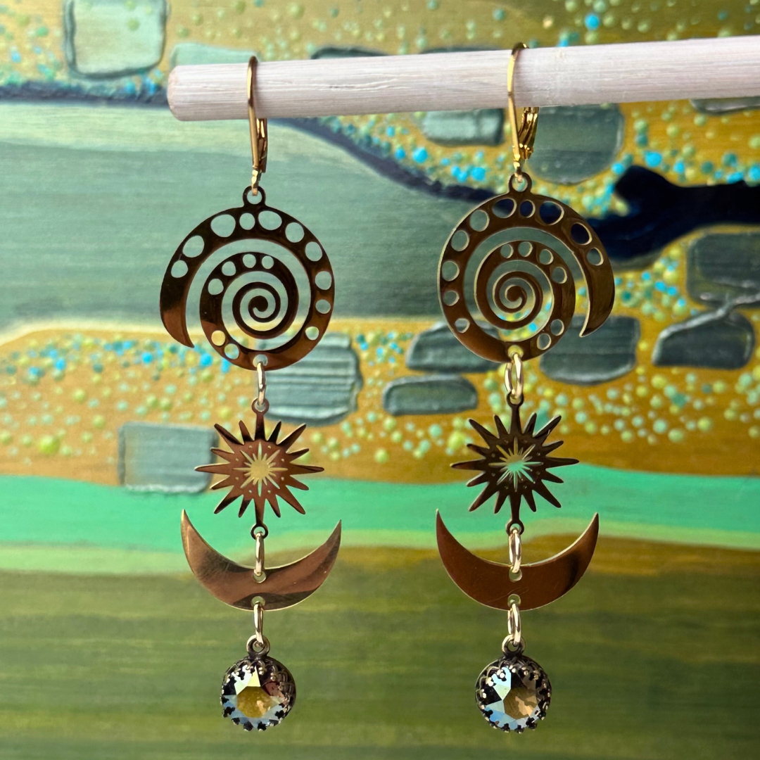 "Sea and Sky" Nautilus, Starburst & Swarovski Crystal Earrings - Artisan Made