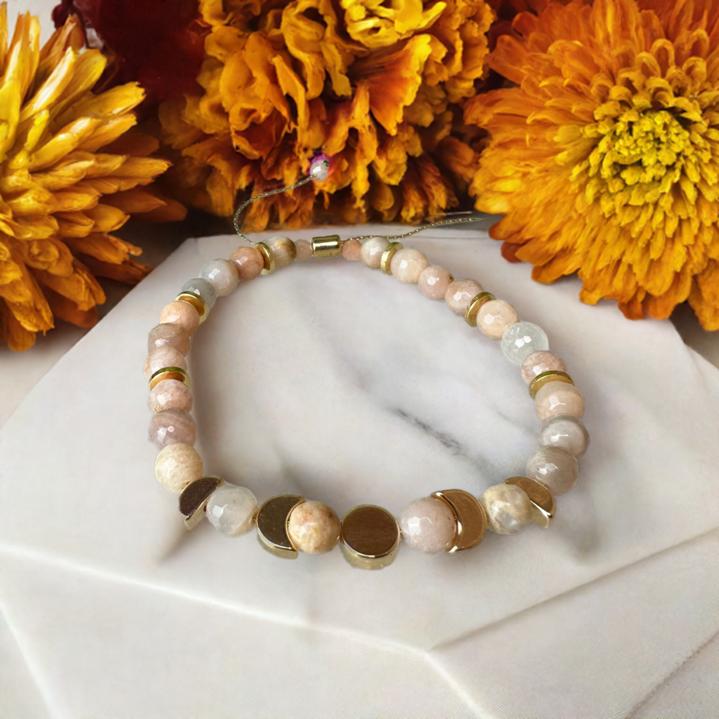 "Seek Divine Feminine Energy" Peach Moonstone Bracelet - Artisan Made