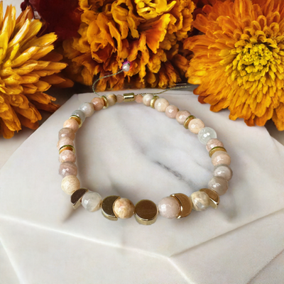 "Seek Divine Feminine Energy" Peach Moonstone Bracelet - Artisan Made