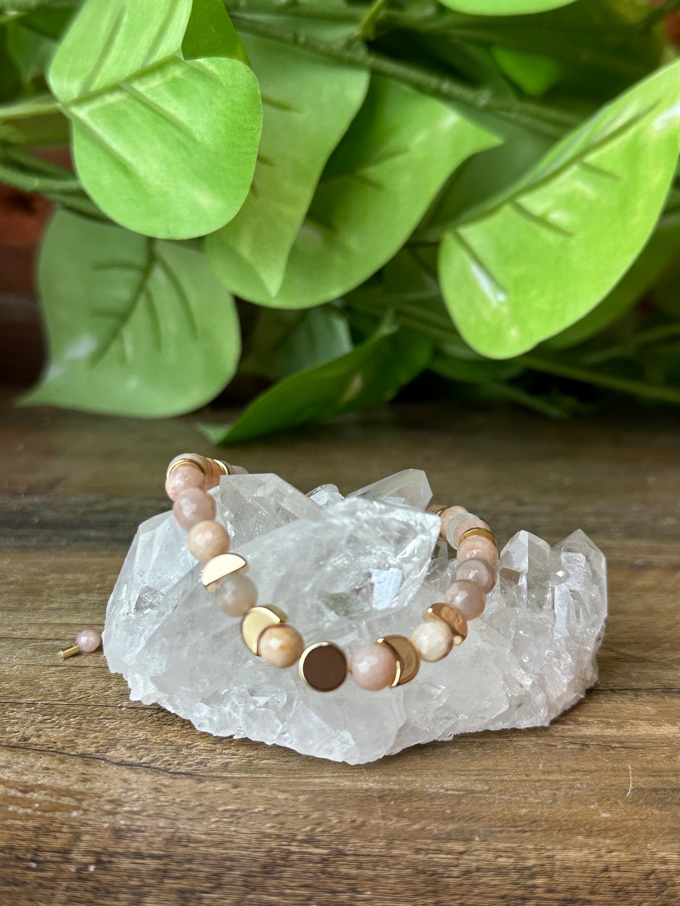 "Seek Divine Feminine Energy" Peach Moonstone Bracelet - Artisan Made