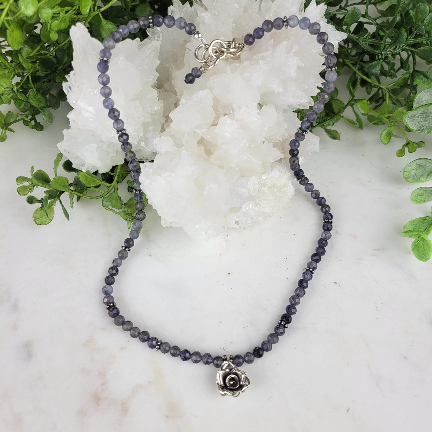 "Seek Guidance" Iolite and Hill Tribes Silver Flower Necklace - Artisan Made