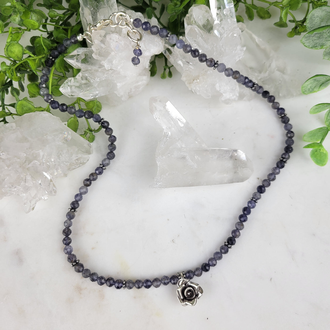 "Seek Guidance" Iolite and Hill Tribes Silver Flower Necklace - Artisan Made