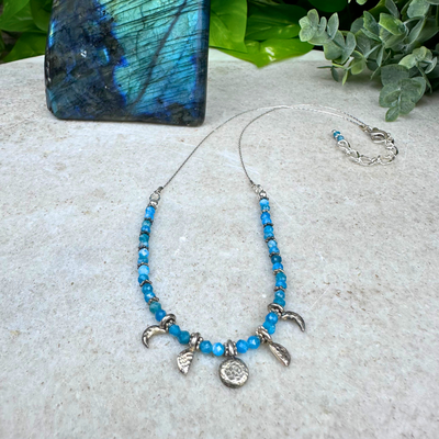 "Seek Inspiration" Apatite Moon Charm Necklace - Artisan Made