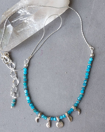 "Seek Inspiration" Apatite Moon Charm Necklace - Artisan Made