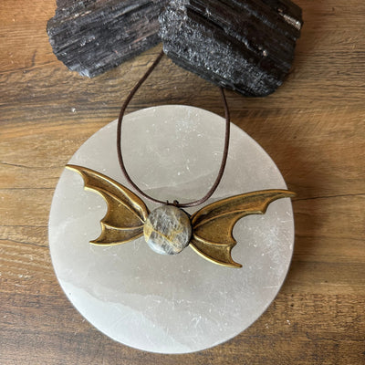 "Seek Light Into Darkness" Sunstone Bat Wing Necklace - Artisan Made