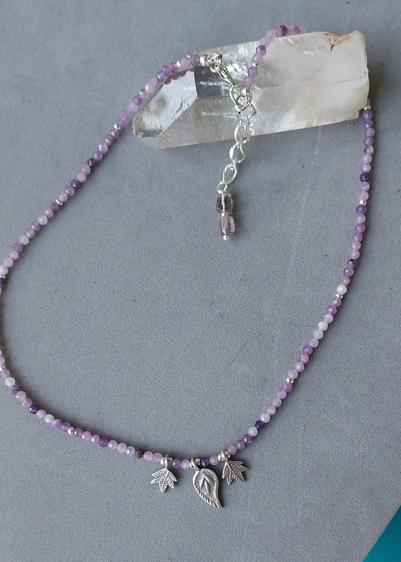 "Seek Peace and Calm" Lepidolite and Hill Tribes Silver Leaf Necklace - Artisan Made