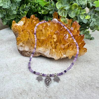 "Seek Peace and Calm" Lepidolite and Hill Tribes Silver Leaf Necklace - Artisan Made