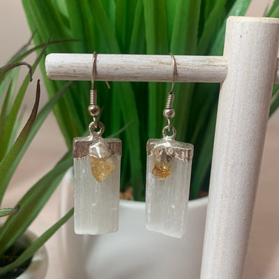 Selenite Blade silver Plated Earrings (Citrine, Amethyst, Kyanite, Tourmaline)