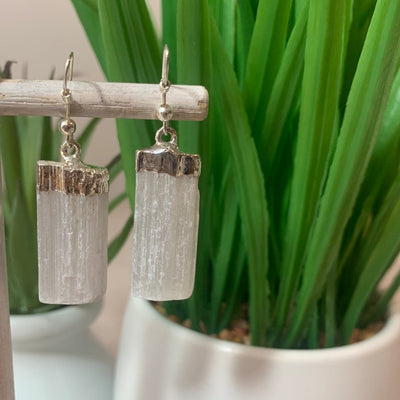 Selenite Blade silver Plated Earrings (Citrine, Amethyst, Kyanite, Tourmaline)