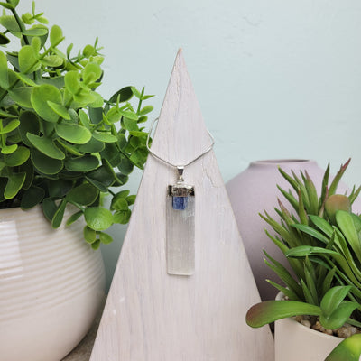 Selenite Blade silver Plated Pendant (Citrine, Amethyst, Kyanite, Tourmaline)