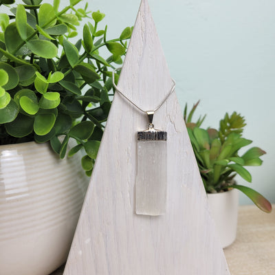 Selenite Blade silver Plated Pendant (Citrine, Amethyst, Kyanite, Tourmaline)