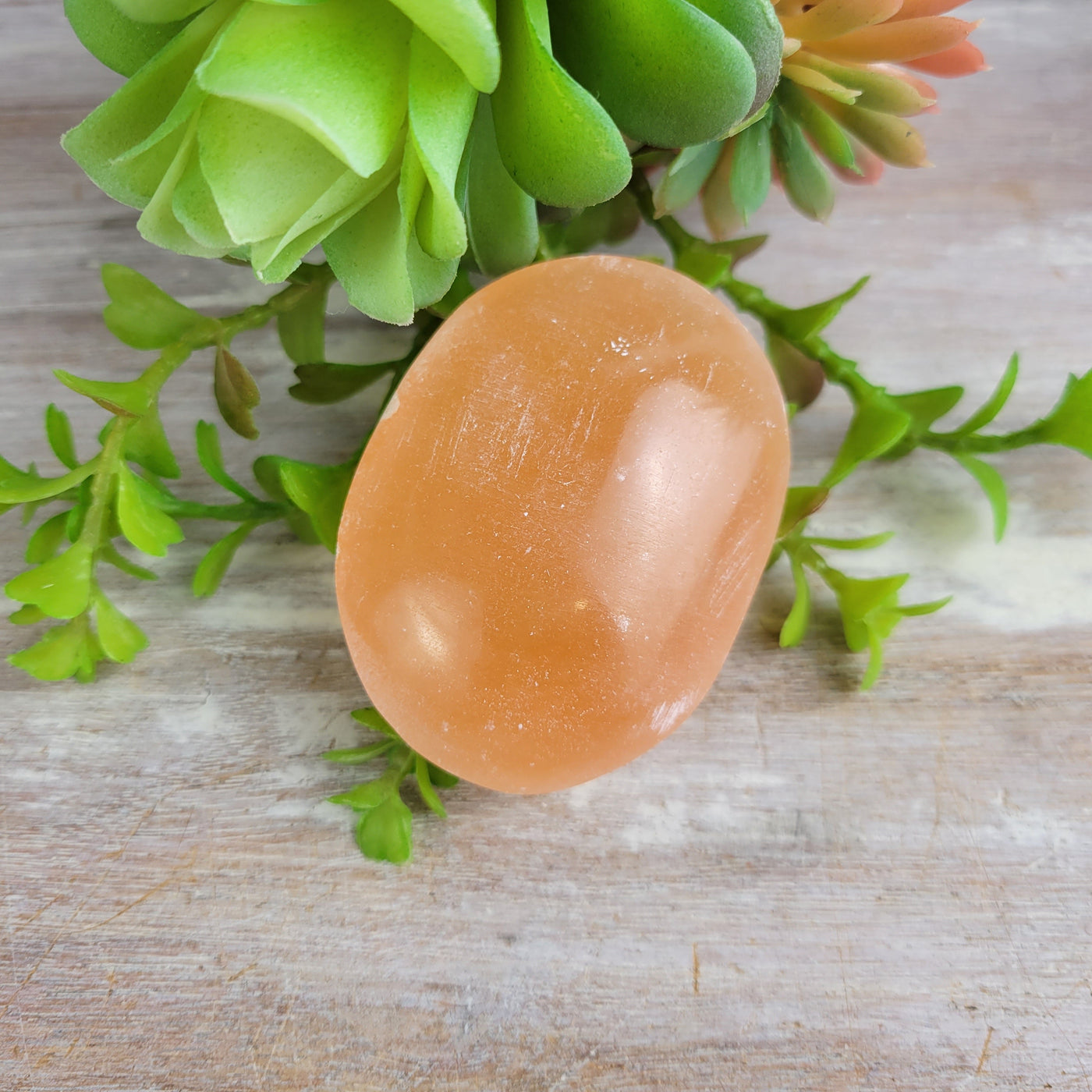 Selenite Polished Massage Stone White & Orange