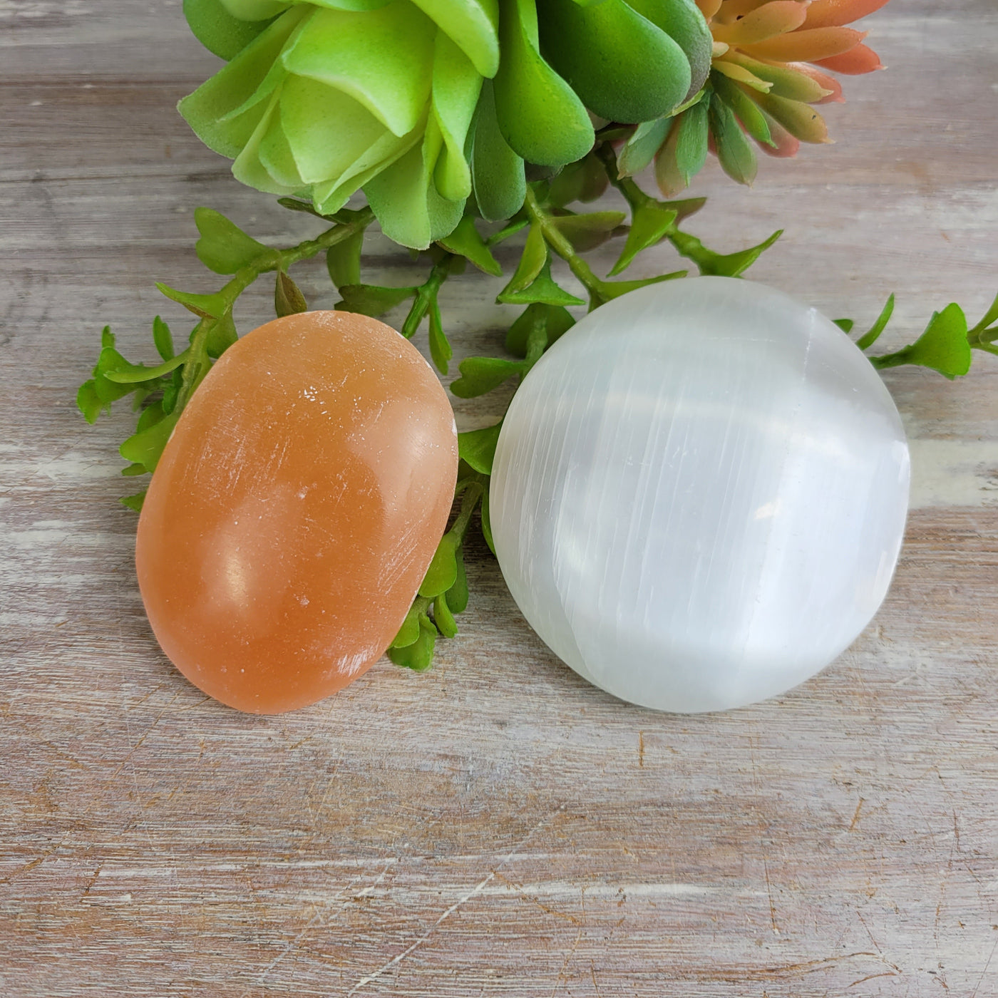 Selenite Polished Massage Stone White & Orange