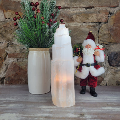 Selenite Tower Lamp 12" with bulb and cord