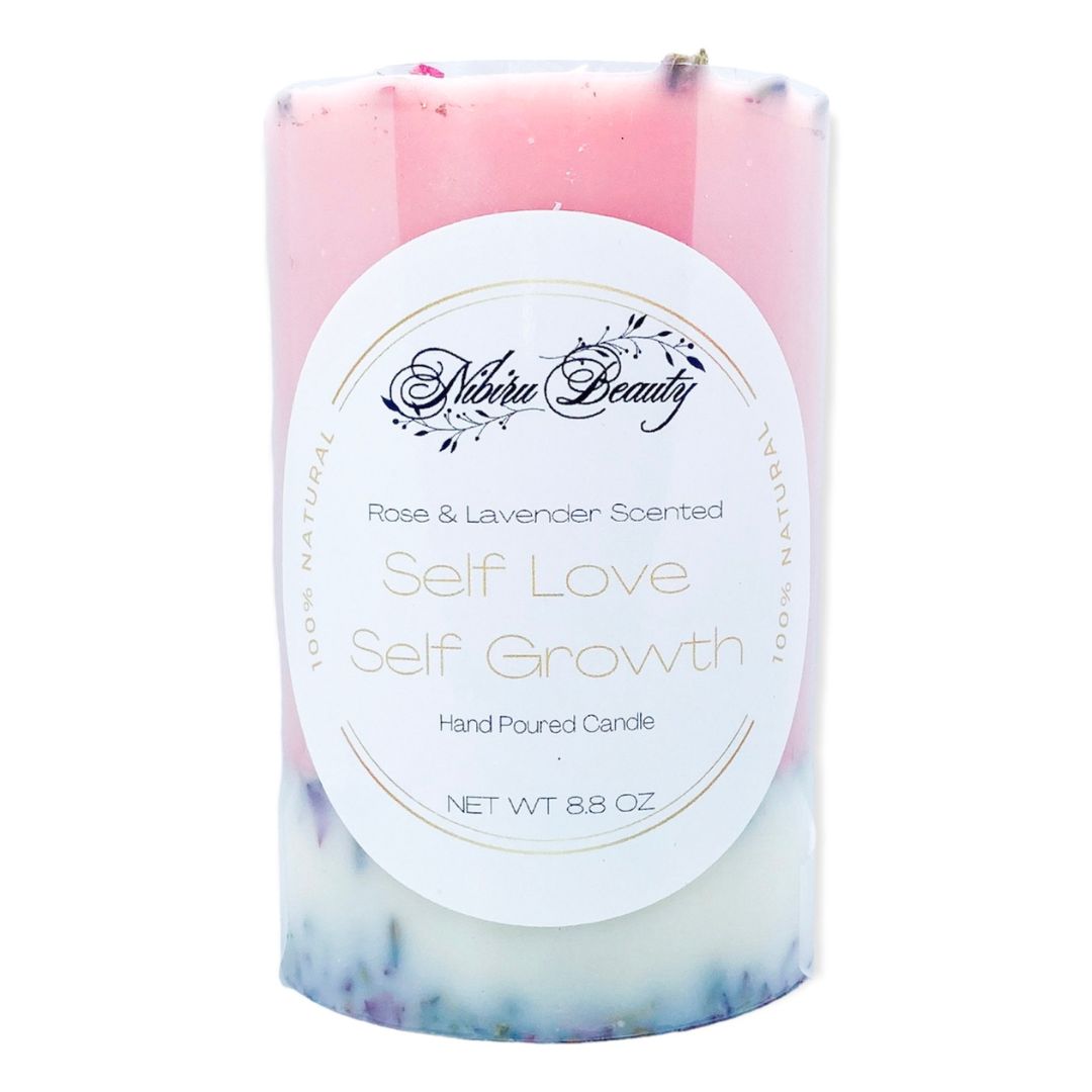 Self Love/Self Growth Candle w/Rose Quartz and Bloodstone - Artisan Made