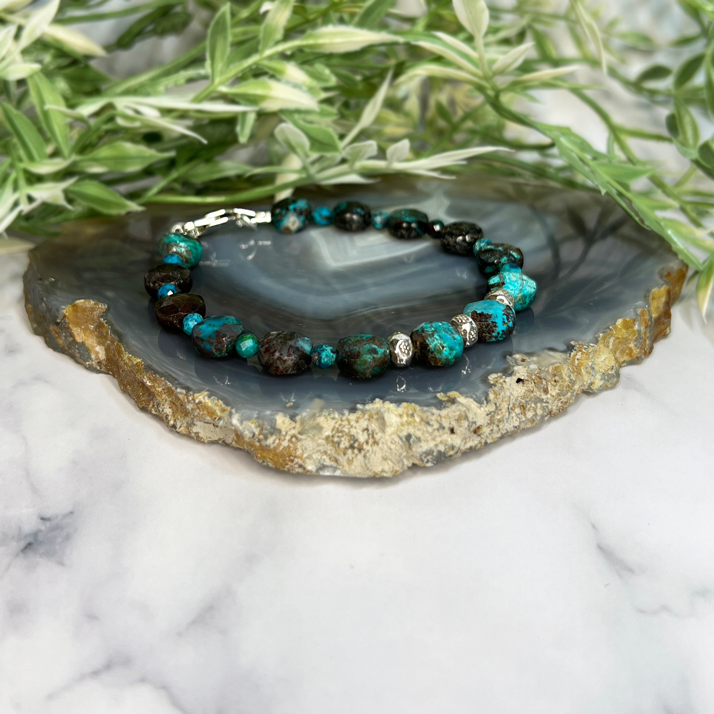 Shattukite and Azurite/Chrysocolla bracelet - Artisan Made