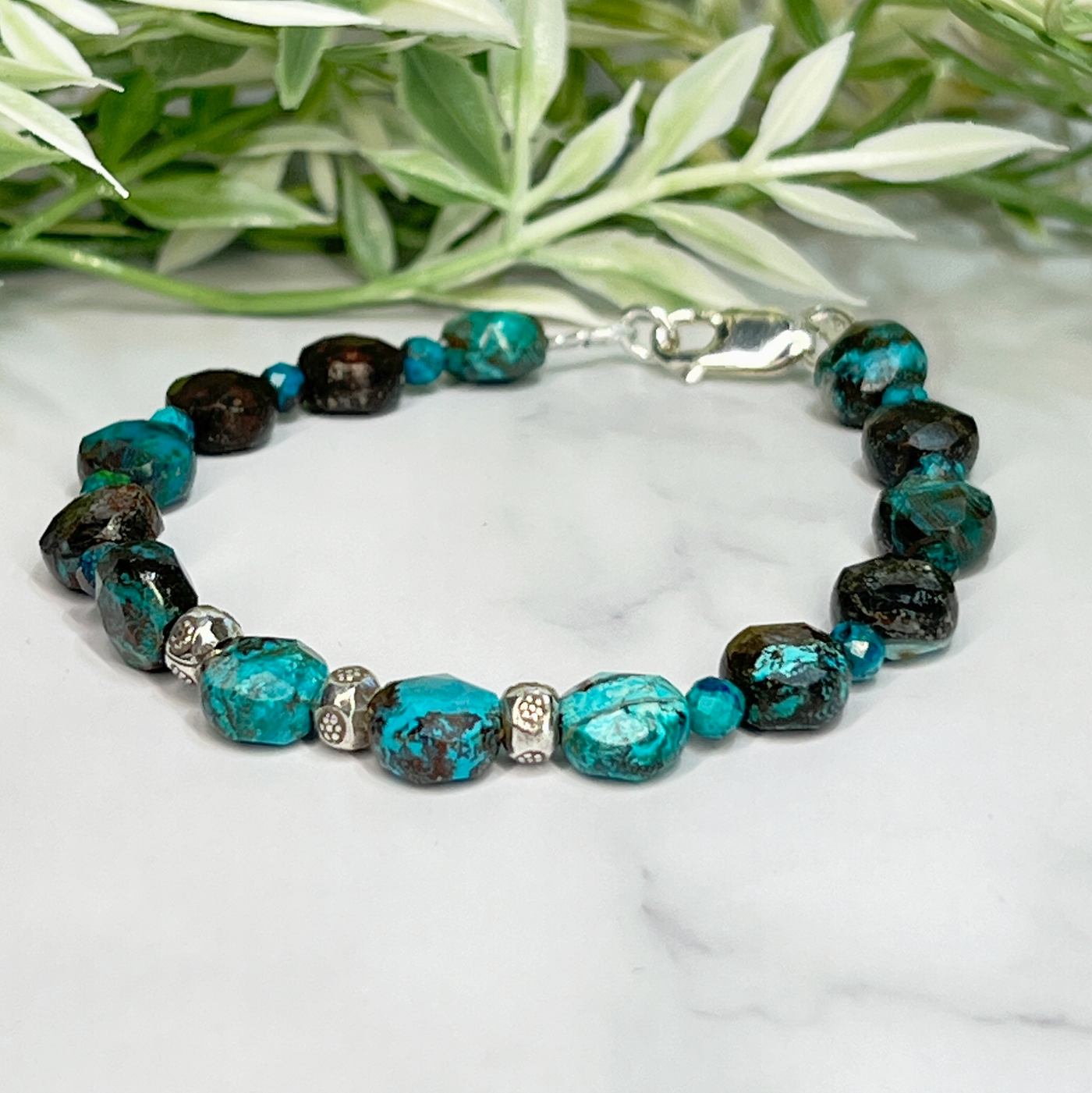 Shattukite and Azurite/Chrysocolla bracelet - Artisan Made