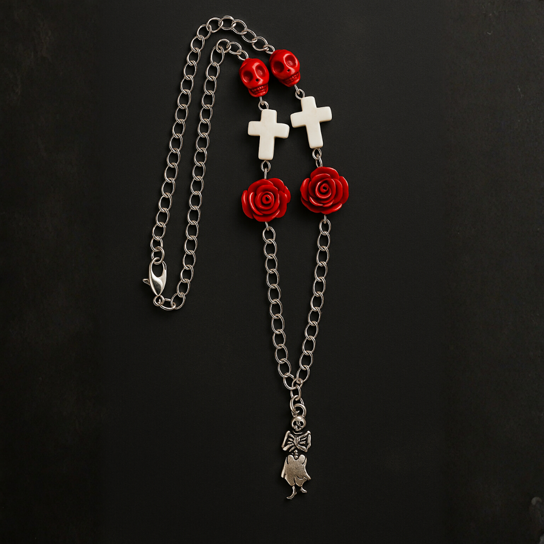 Silver Chain Necklace with Day of the Dead Charms - Artisan Made