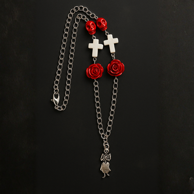 Silver Chain Necklace with Day of the Dead Charms - Artisan Made