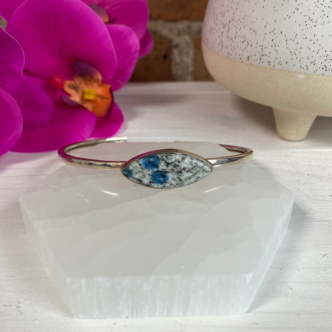 Single Gemstone sterling silver Bangle Bracelet-Assorted