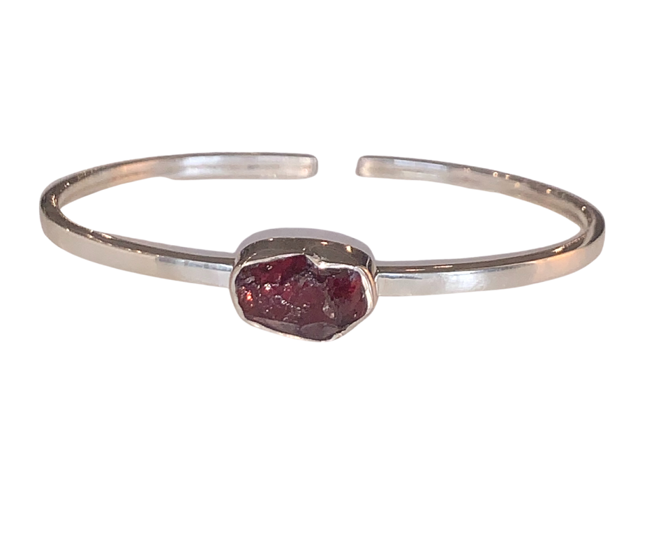Single Gemstone sterling silver Bangle Bracelet-Assorted