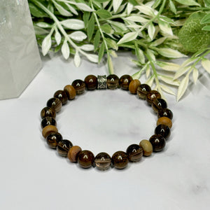 Smoky Quartz, Bronzite & Wood Jasper Stretch Bracelet - Artisan Made