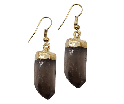 Smoky Quartz Plated Point Earrings-silver or gold