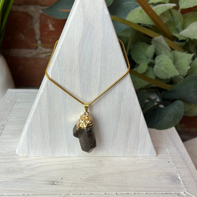 Smoky Quartz Point Plated Pendant 2"- gold or silver