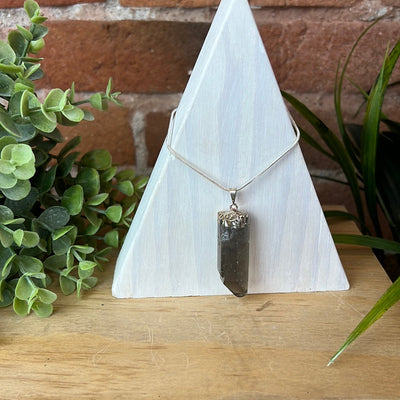 Smoky Quartz Point Plated Pendant 2"- gold or silver