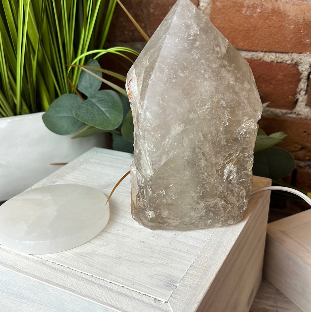 Smoky Quartz Polished Point Lamp - Natural Stone with bulb and cord