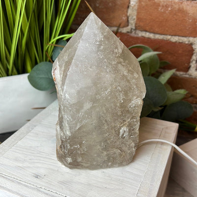 Smoky Quartz Polished Point Lamp - Natural Stone with bulb and cord