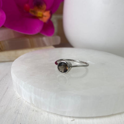 Smoky Quartz Round sterling silver Ring