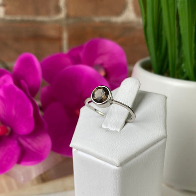 Smoky Quartz Round sterling silver Ring