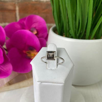 Smoky Quartz Square sterling silver Ring