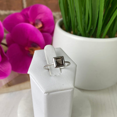 Smoky Quartz Square sterling silver Ring